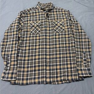 Kuhl Men's Casual Cotton Plaid Button Down Shirt Flannel - Black & Tan Size L